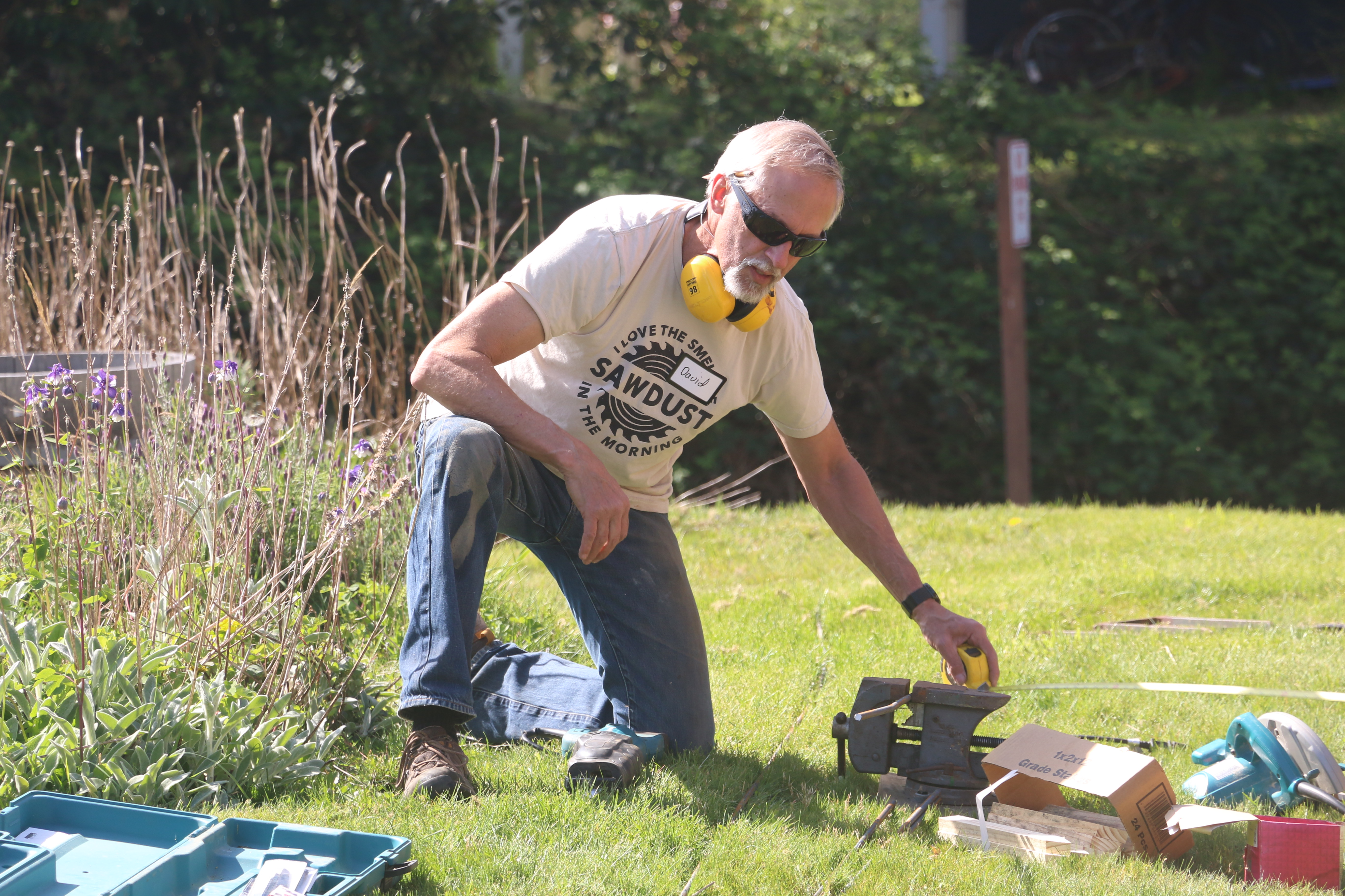 Volunteer working on project outside